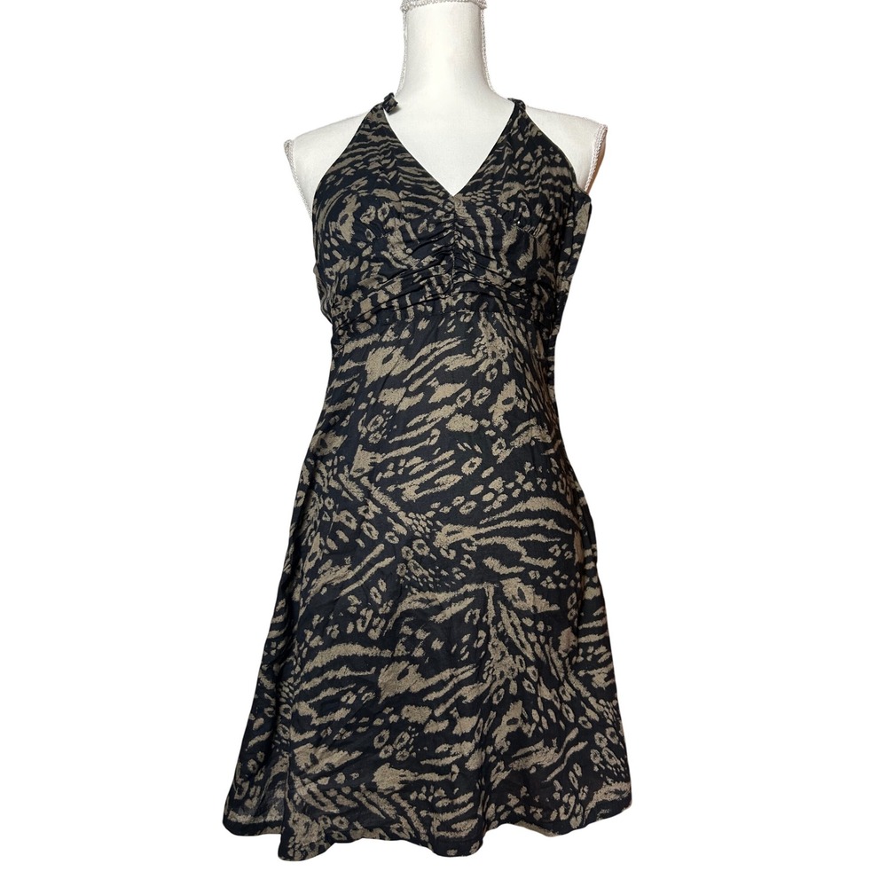 Y2K‎ H&M Black and Beige Animal Cheetah Zebra Print Mini Halter Dress Casual 4